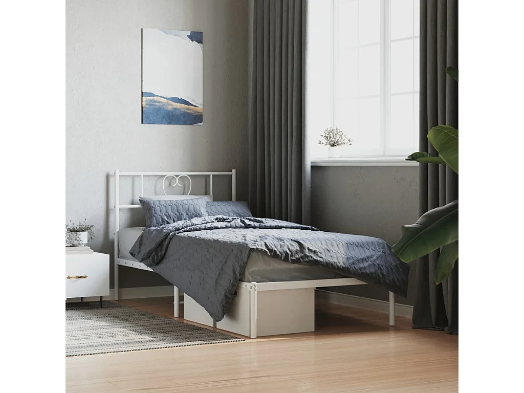 Cadre de lit métal sans matelas avec tête de lit blanc 90x190cm