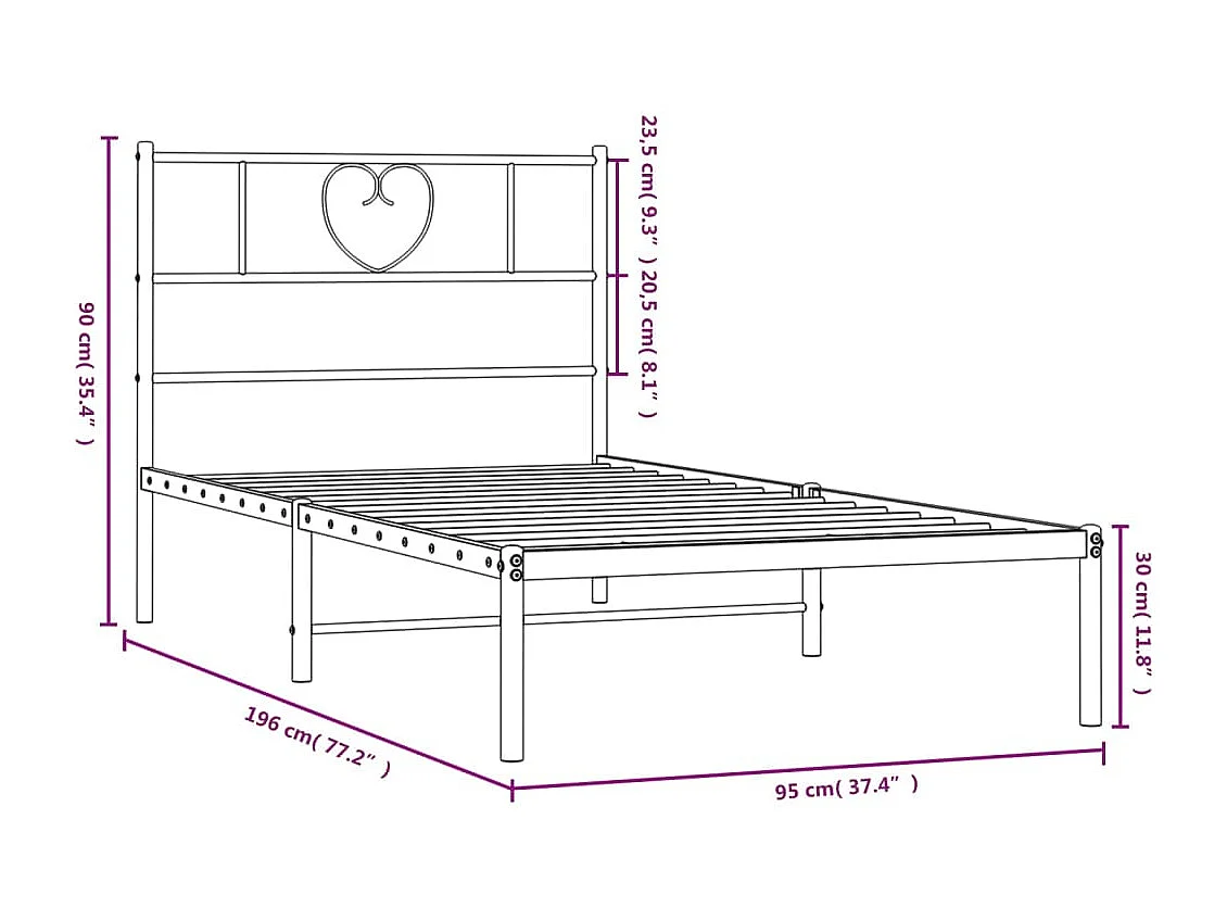 Cadre de lit métal sans matelas avec tête de lit blanc 90x190cm