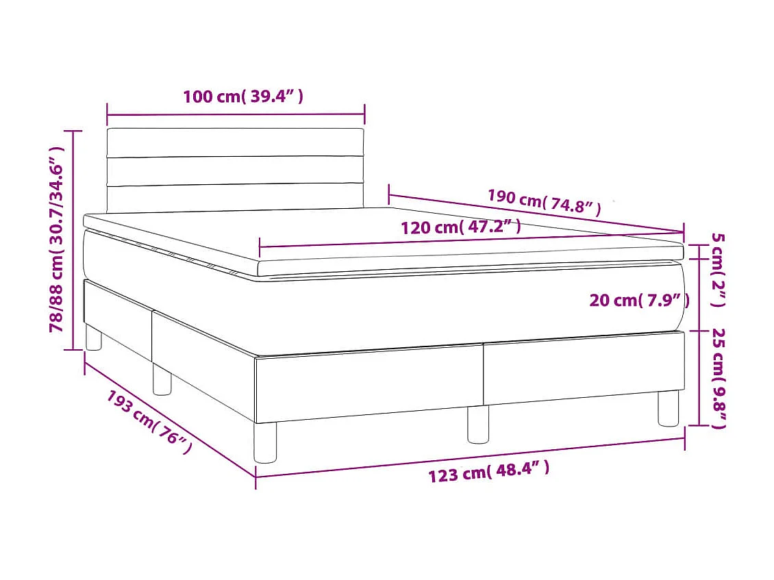 Sommier à lattes de lit matelas et LED marron foncé 120x190 cm