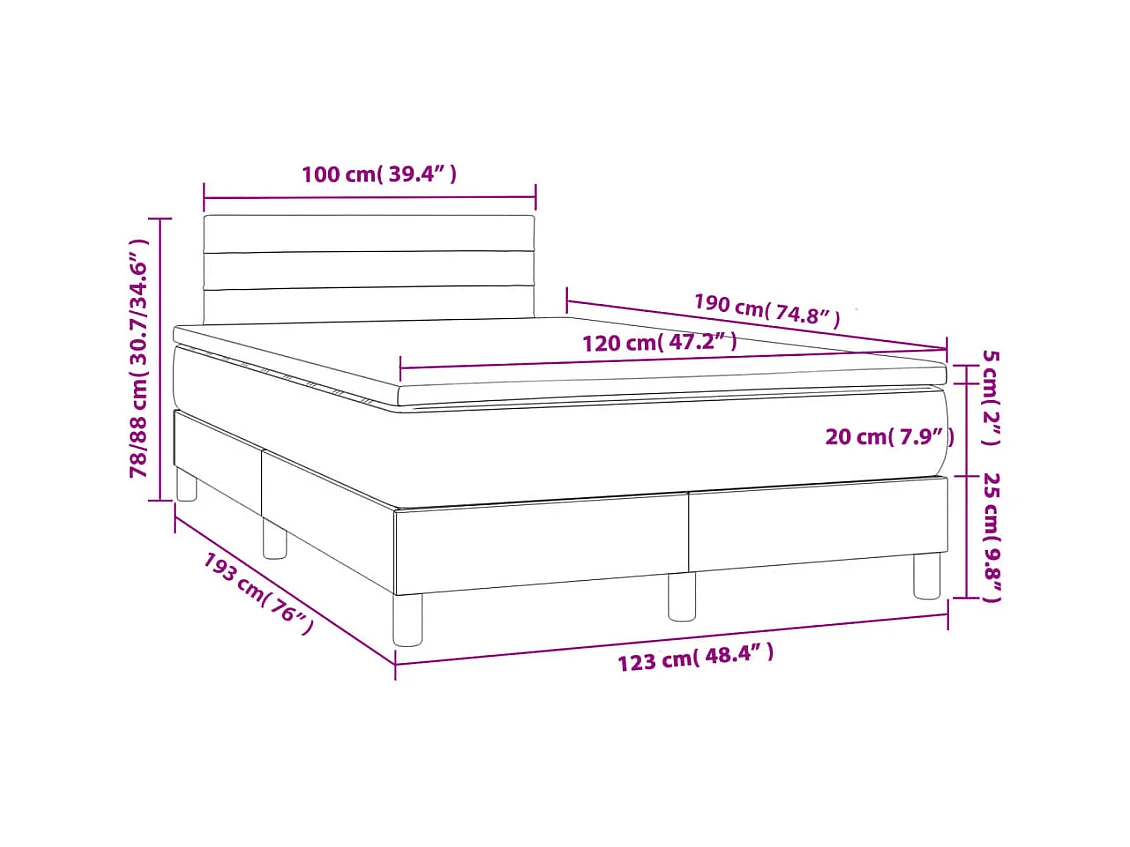 Letto a Molle Materasso e LED MarroneScuro 120x190cm in Tessuto