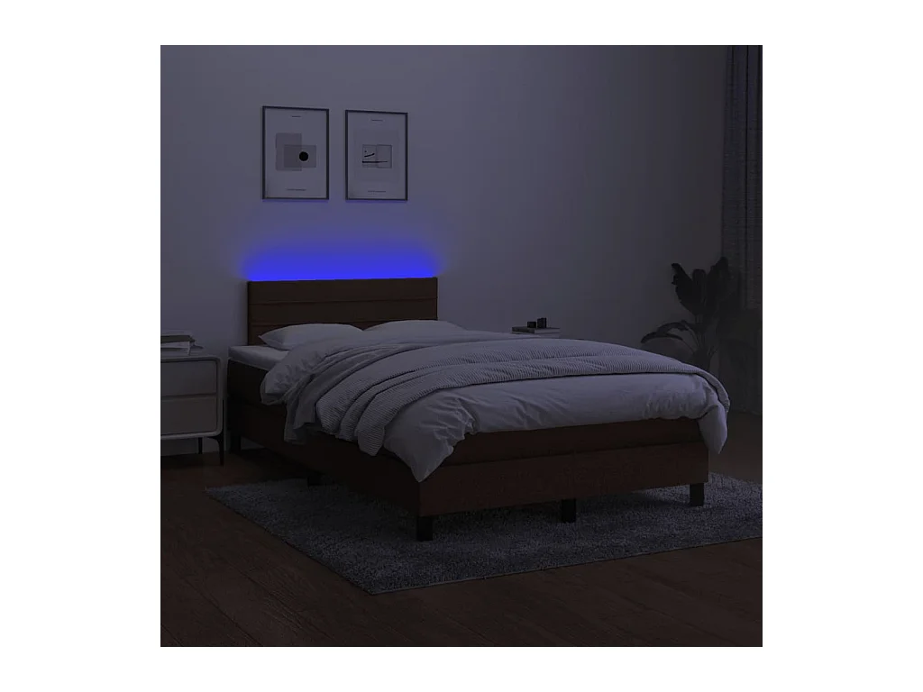 Letto a Molle Materasso e LED MarroneScuro 120x190cm in Tessuto
