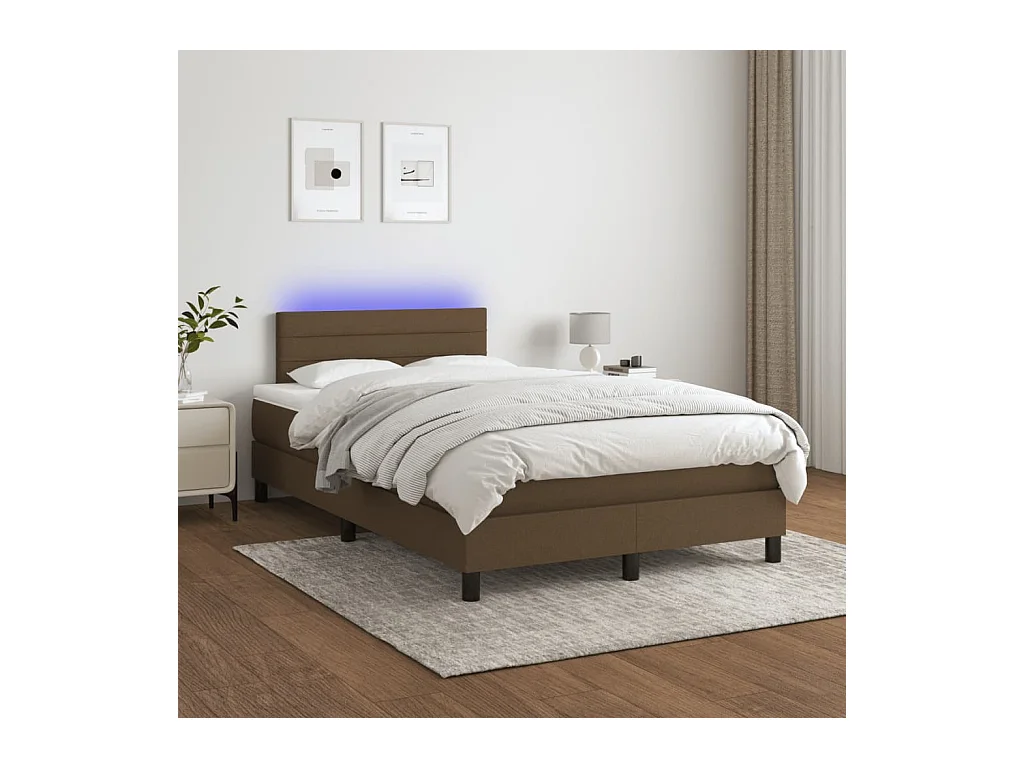 Letto a Molle Materasso e LED MarroneScuro 120x190cm in Tessuto