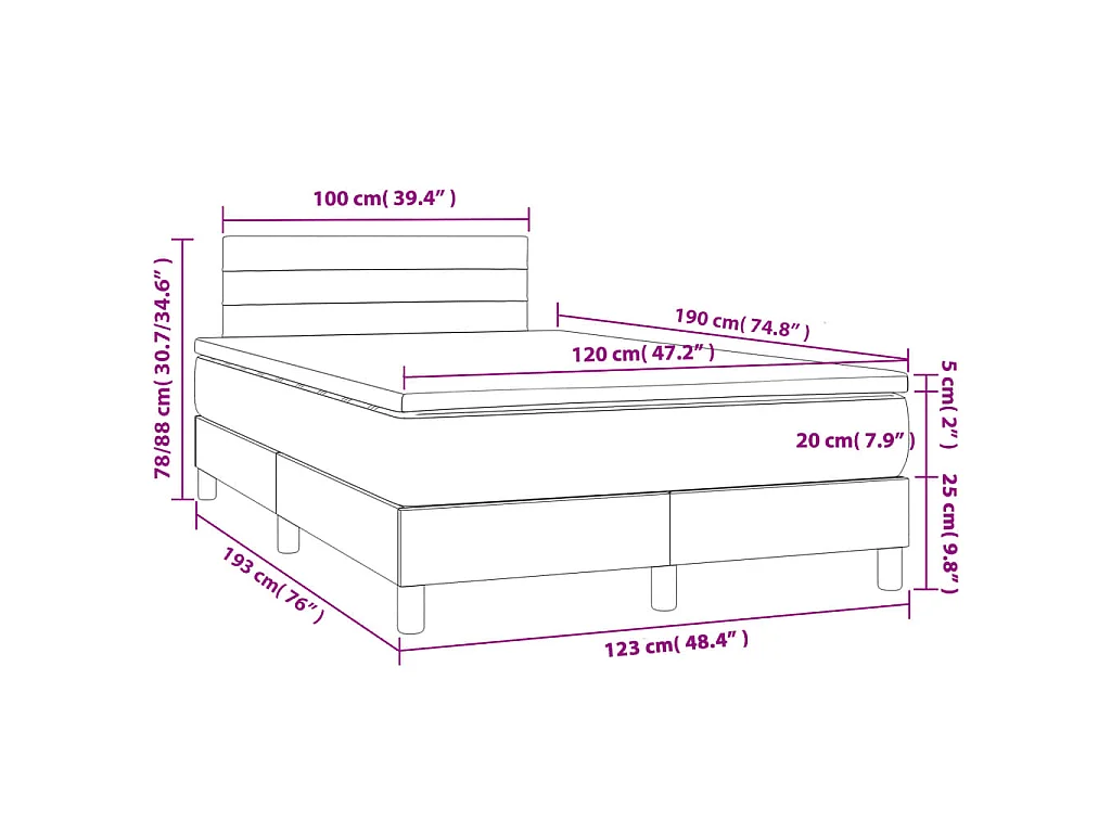 Sommier à lattes de lit matelas et LED marron foncé 120x190 cm