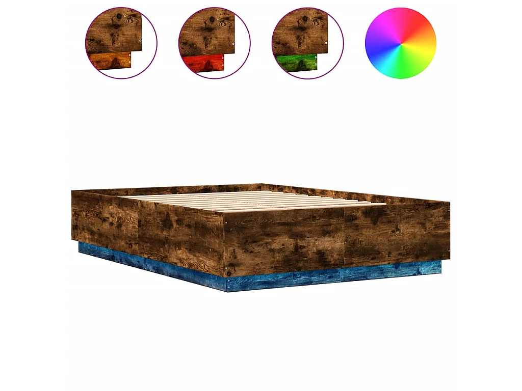 Bettgestell mit LED Räuchereiche 150x200cm Holzwerkstoff