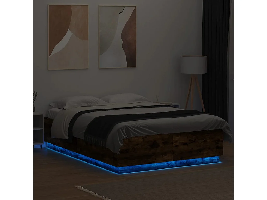 Bettgestell mit LED Räuchereiche 150x200cm Holzwerkstoff