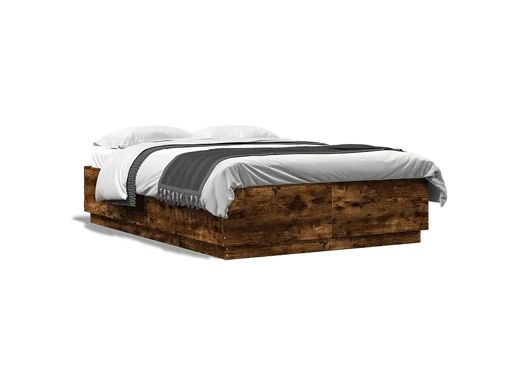 Bettgestell mit LED Räuchereiche 150x200cm Holzwerkstoff