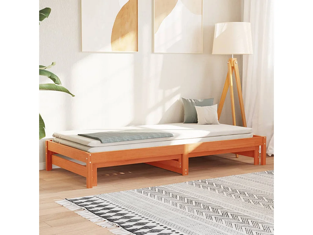 Lit de jour et lit gigogne sans matelas cire marron 90x200 cm