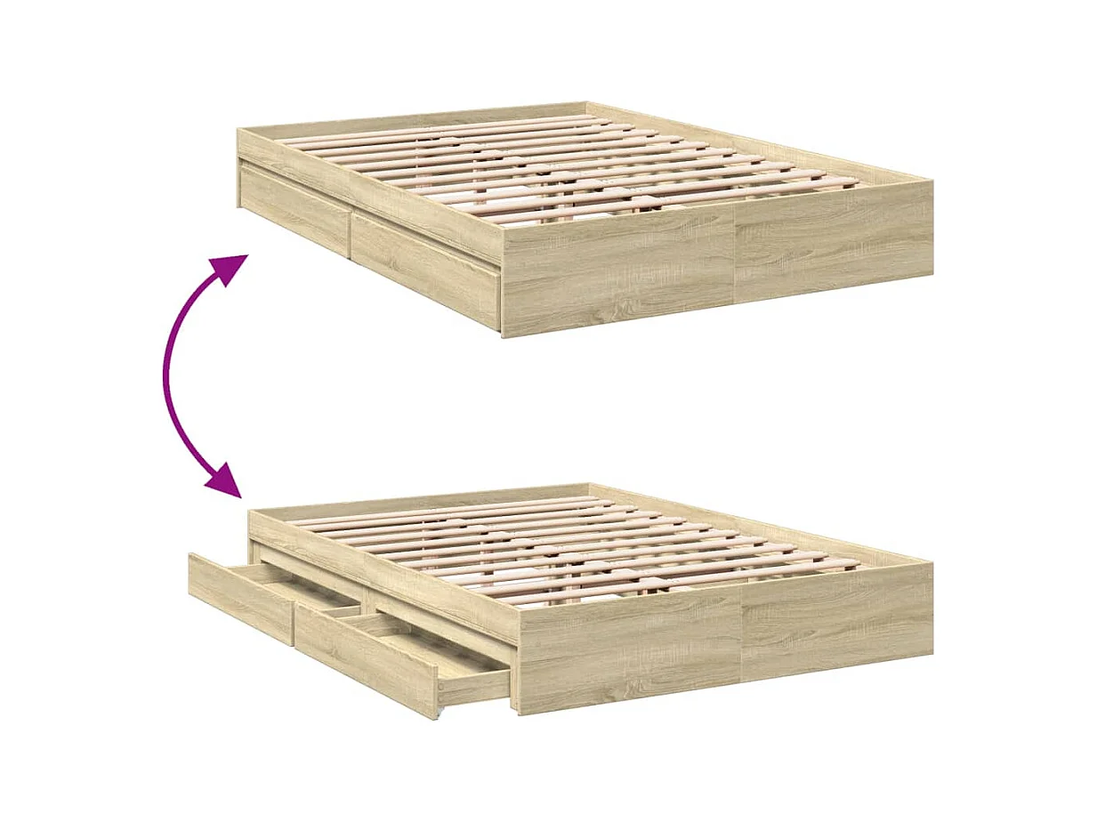 Estrutura de cama c/ gavetas derivados madeira carvalho sonoma