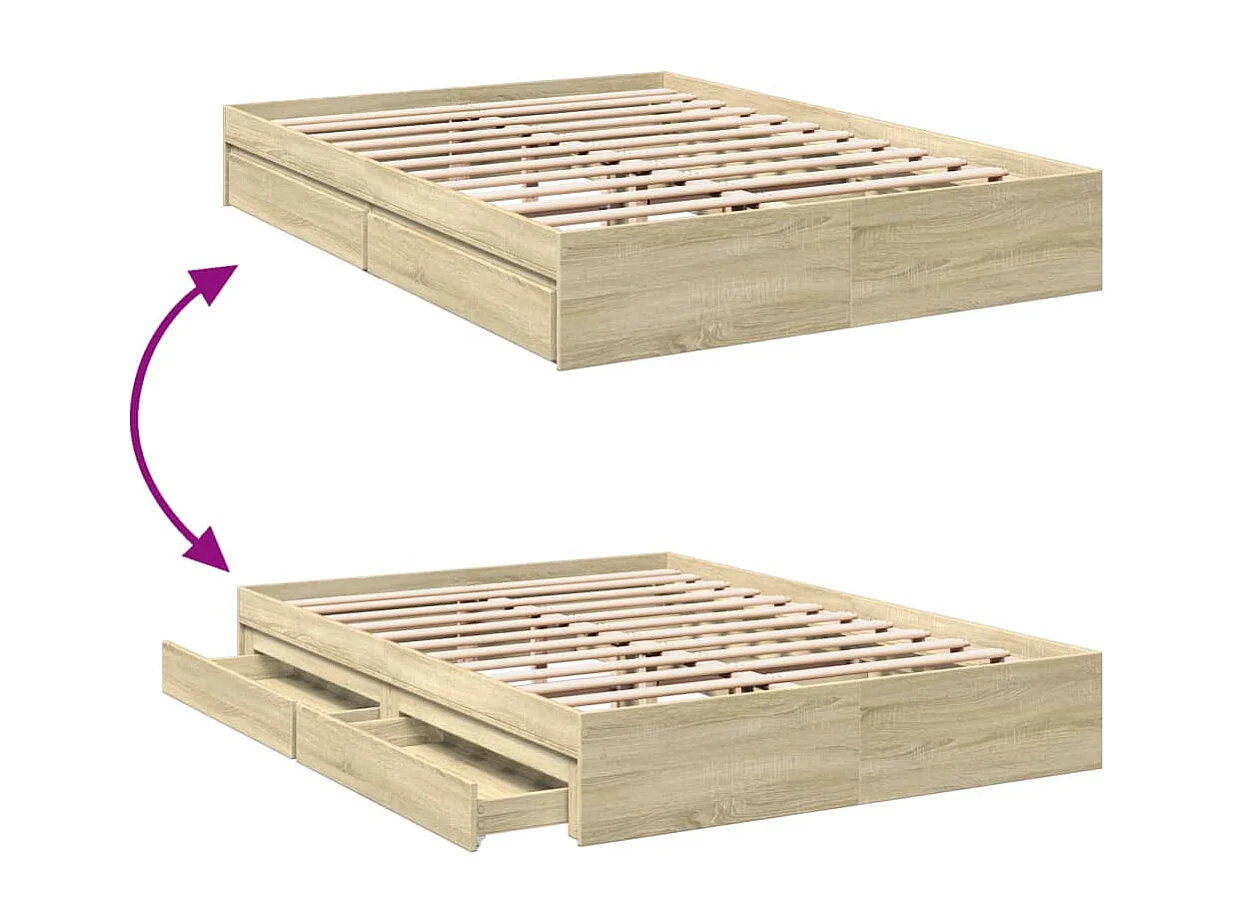 Bedframe met lades bewerkt hout sonoma eikenkleurig 160x200 cm