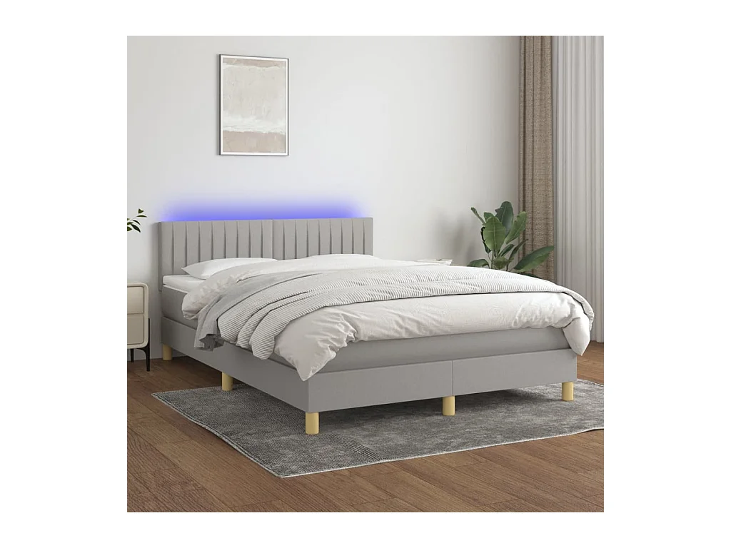 Letto a Molle Materasso e LED Grigio Chiaro 140x190 cm Tessuto