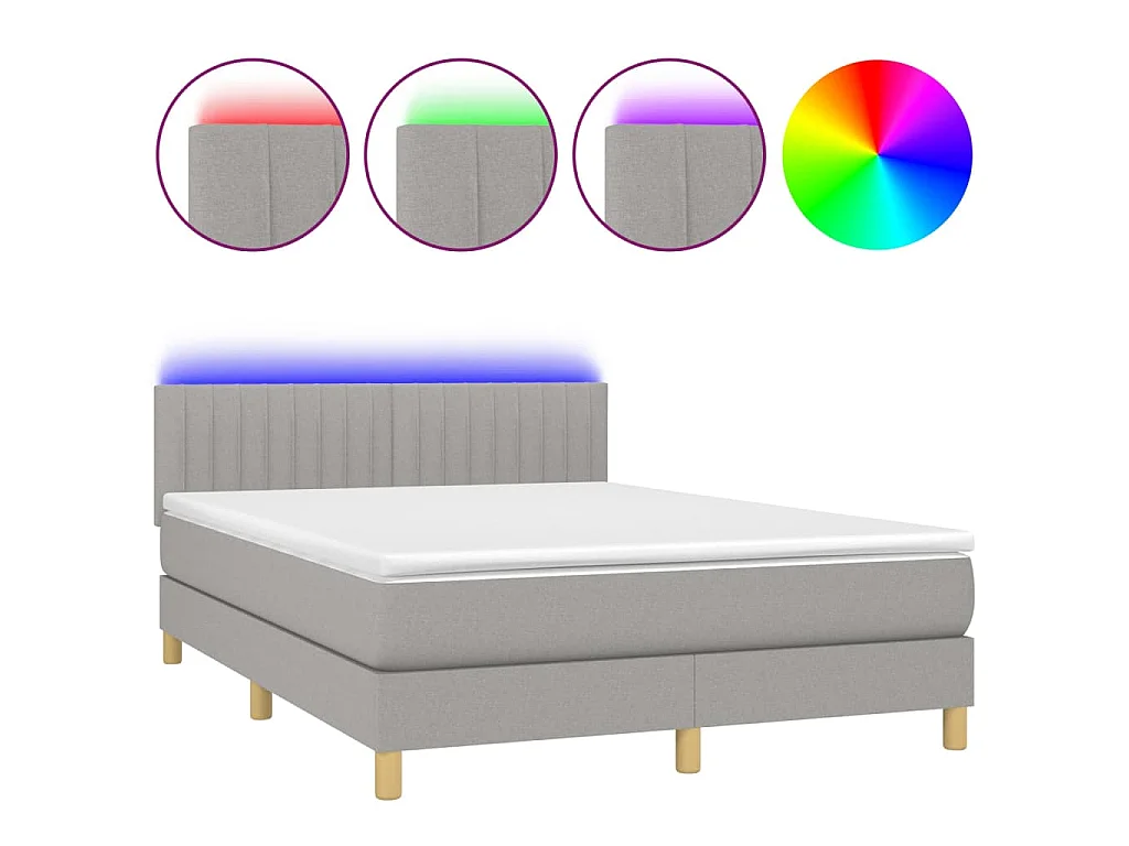 Letto a Molle Materasso e LED Grigio Chiaro 140x190 cm Tessuto
