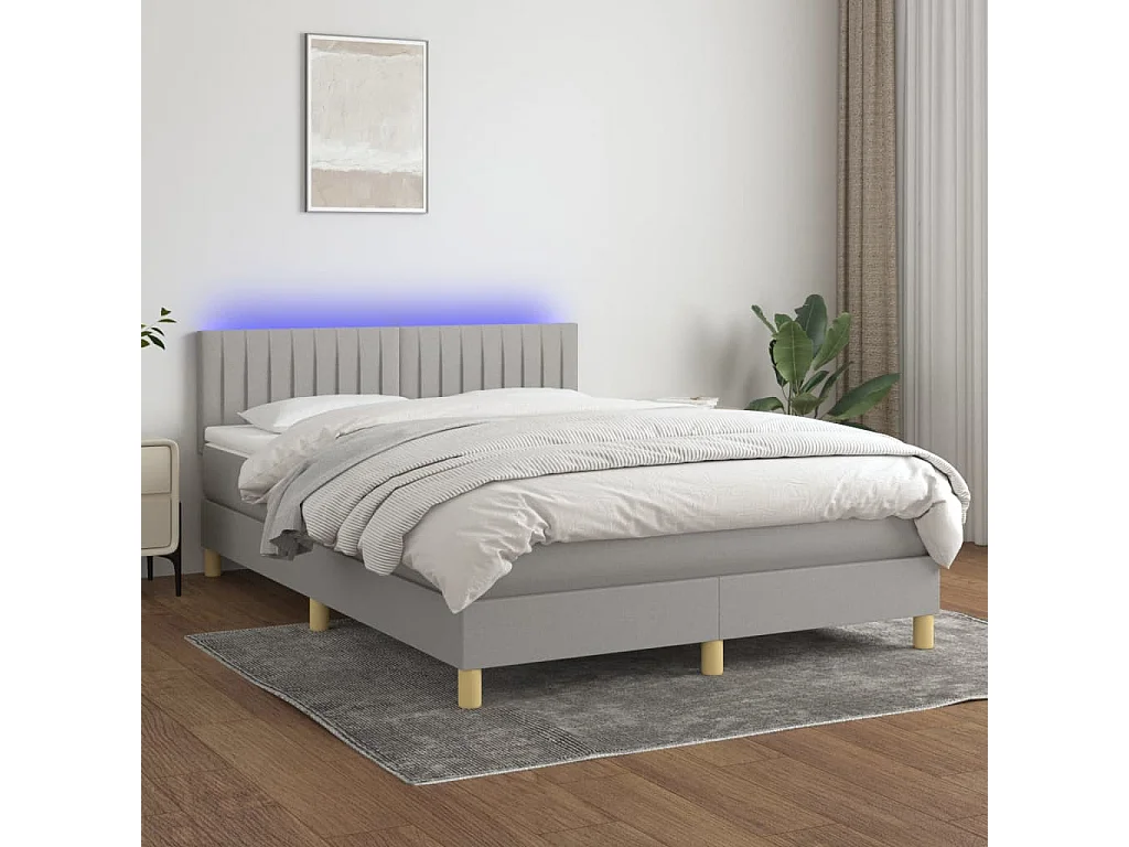 Letto a Molle Materasso e LED Grigio Chiaro 140x190 cm Tessuto