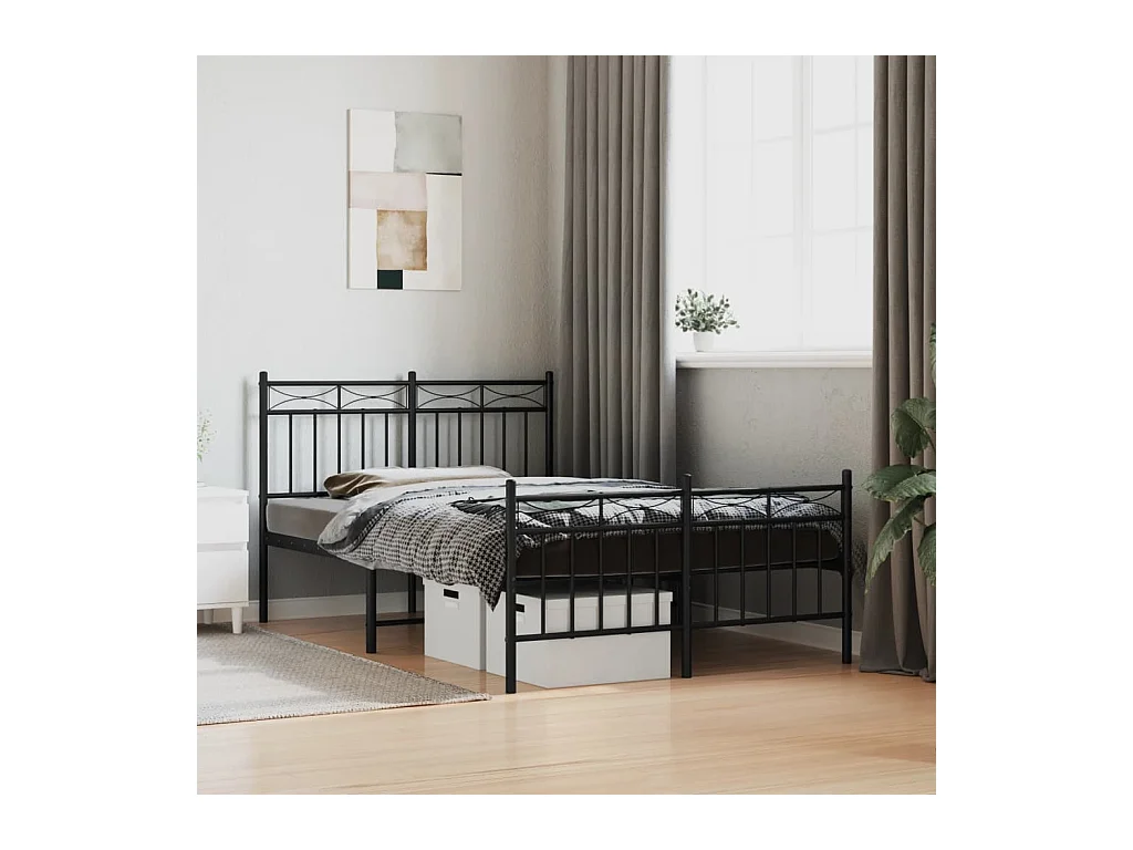 Cadre de lit métal sans matelas avec pied de lit noir 120x190cm