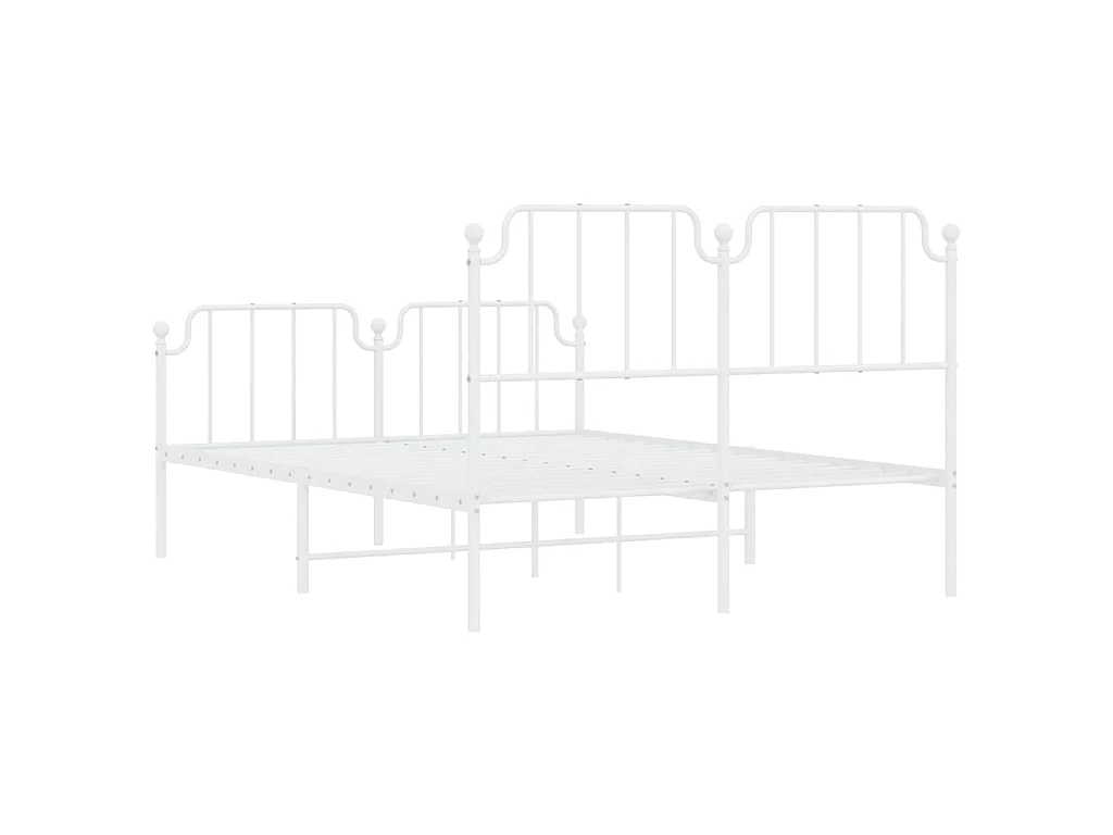 Cadre de lit métal sans matelas et pied de lit blanc 140x190 cm