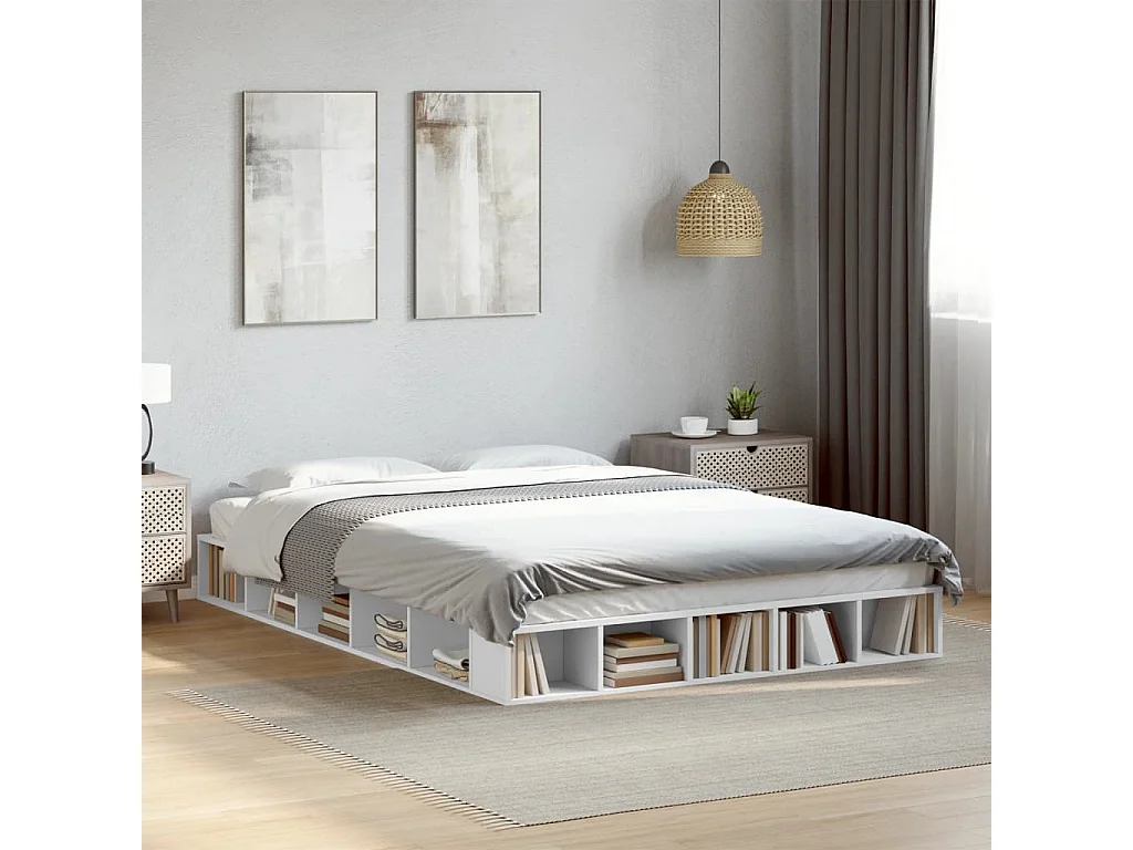 Bedframe bewerkt hout wit 140x200 cm