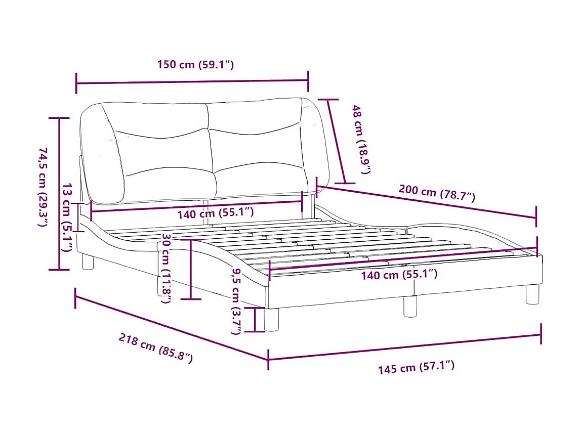 Cadre de lit sans matelas Hvar blanc 140x200 cm similicuir