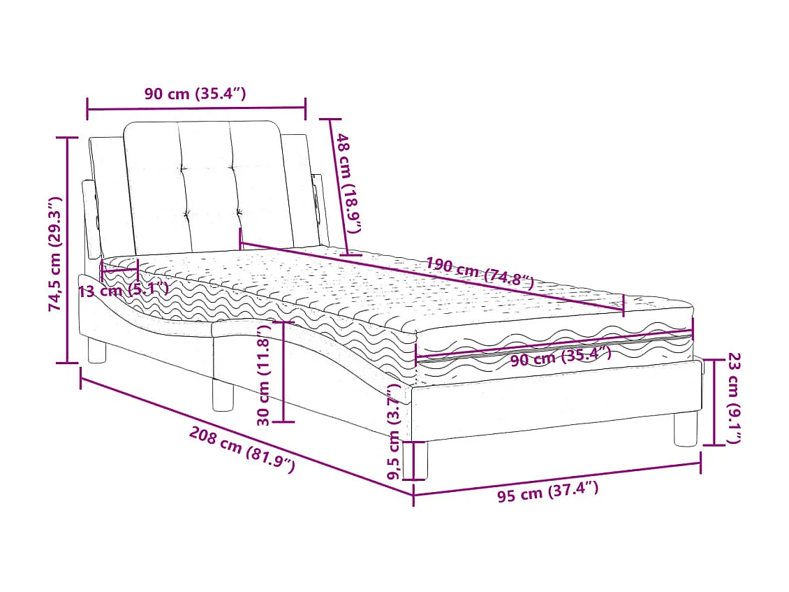 Cadre de lit sans matelas Zadar blanc 90x190 cm similicuir