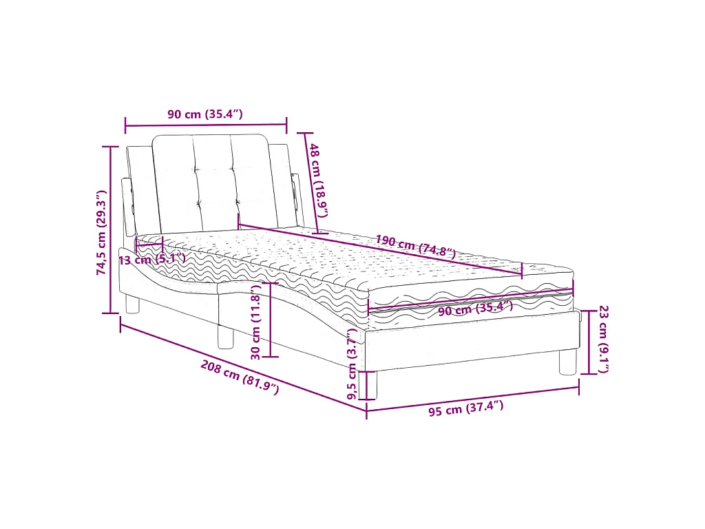 Estrutura de cama sem colchão Zadar 90x190 cm couro artificial branco