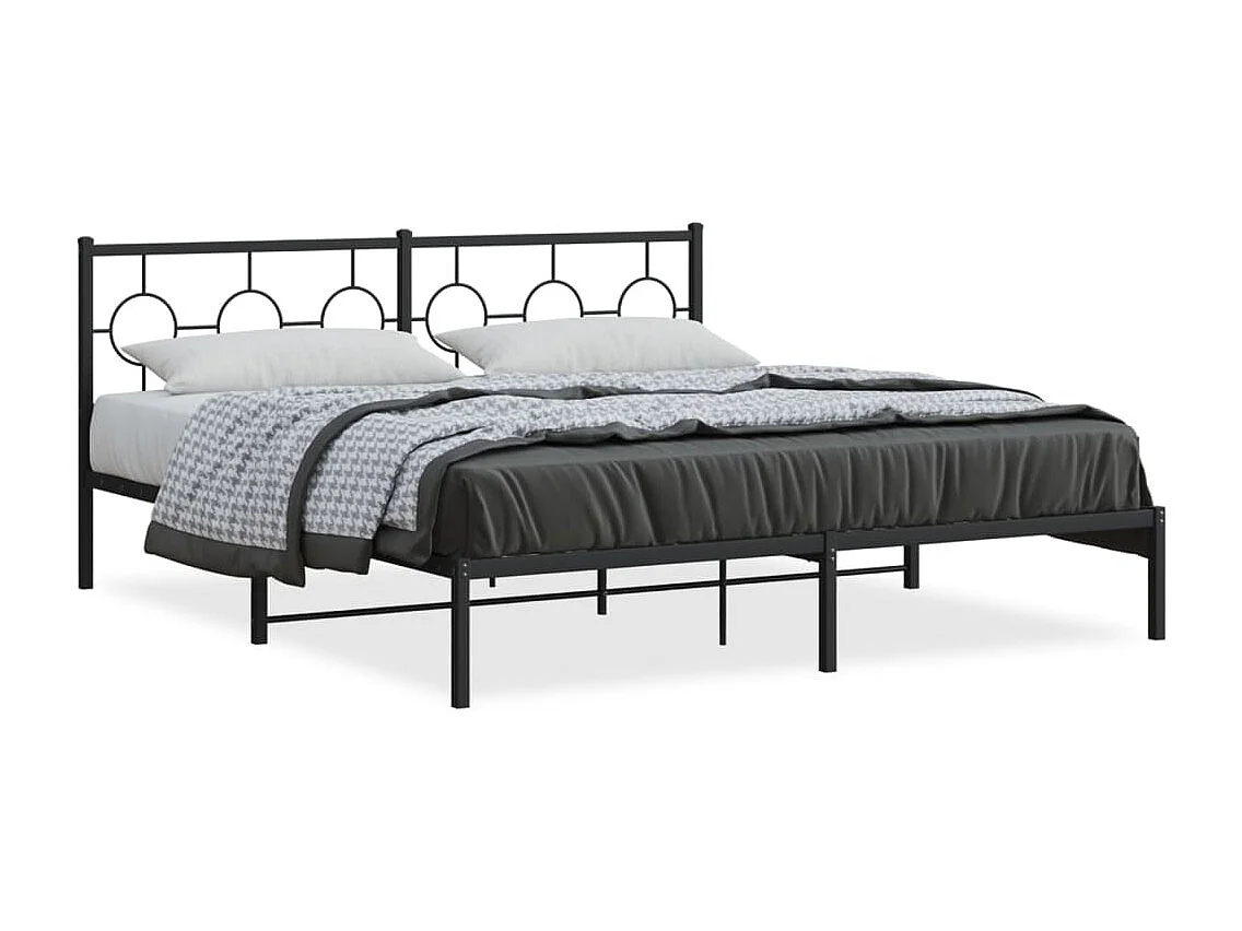Cadre de lit métal sans matelas et tête de lit noir 180x200 cm