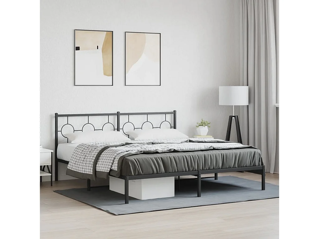 Cadre de lit métal sans matelas et tête de lit noir 180x200 cm