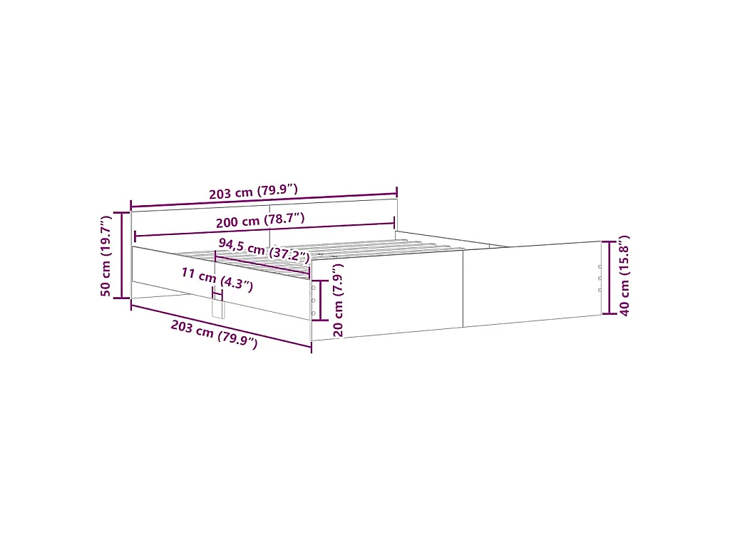 Bedframe met hoofd- en voeteneinde wit 200x200 cm