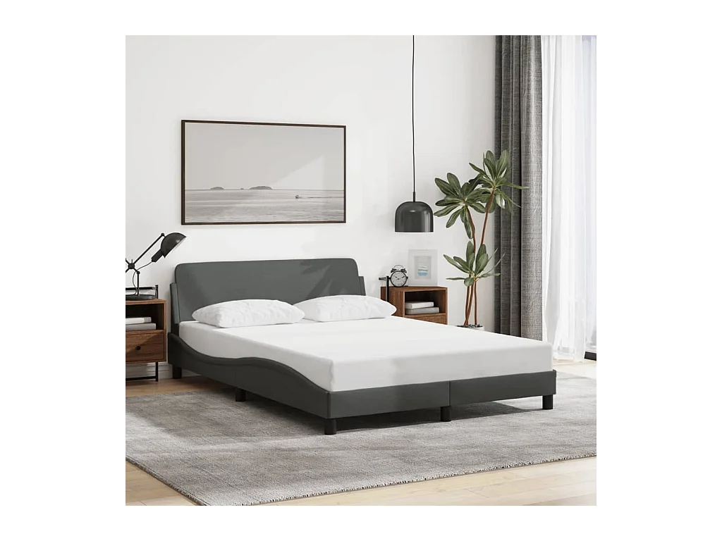 Cadre de lit sans matelas gris foncé 140x200 cm tissu