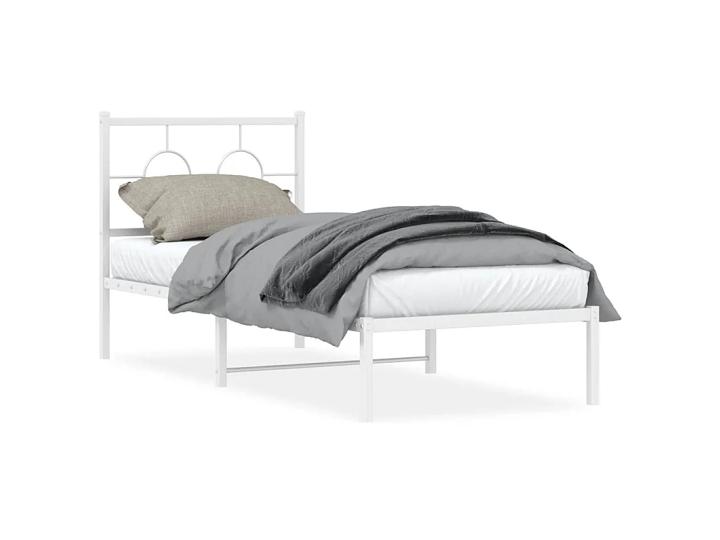 Cadre de lit métal sans matelas avec tête de lit blanc 75x190cm