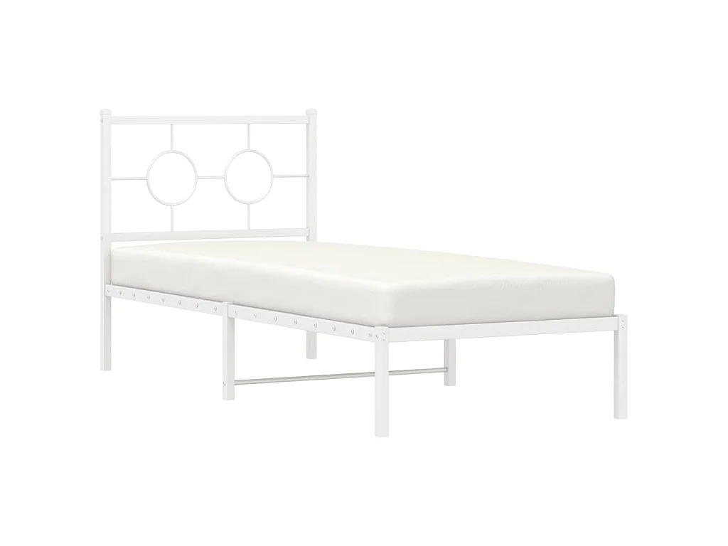Cadre de lit métal sans matelas avec tête de lit blanc 75x190cm