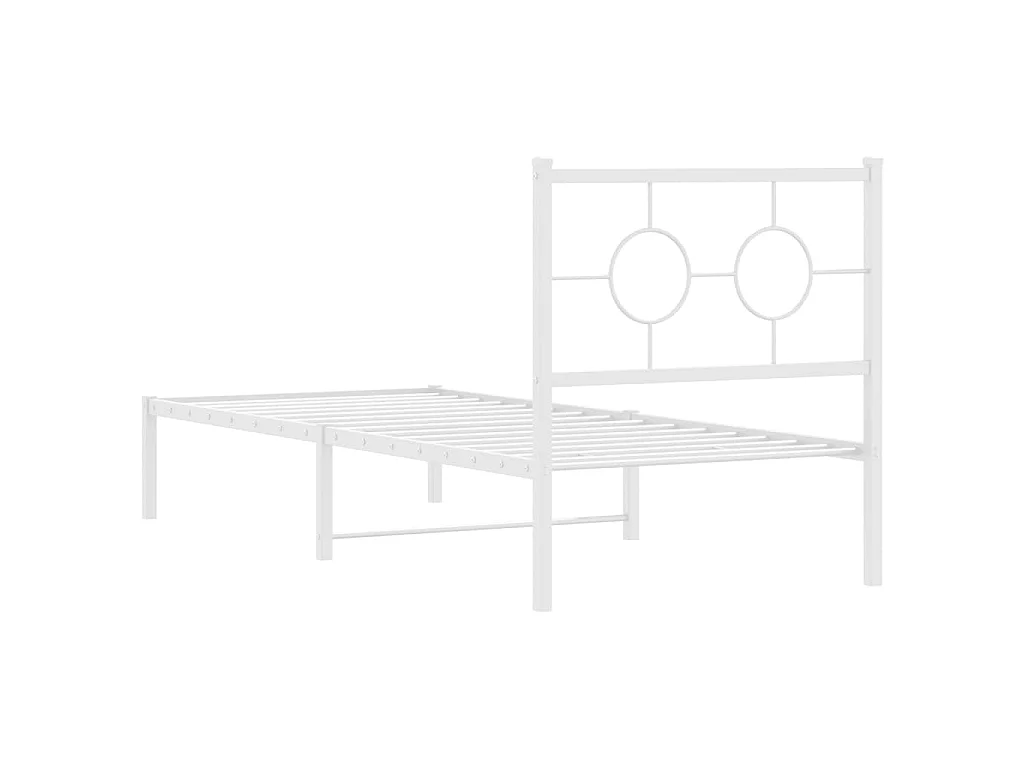 Cadre de lit métal sans matelas avec tête de lit blanc 75x190cm