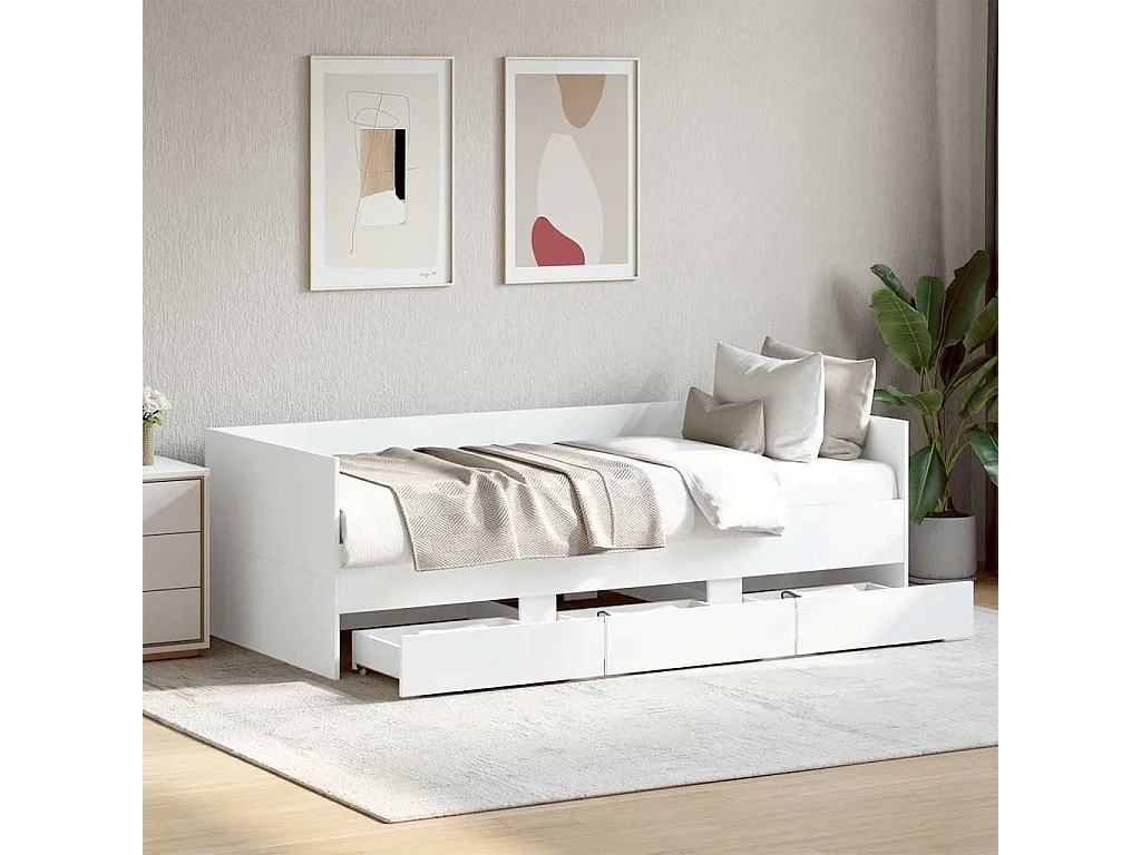 Divano Letto con Cassetti senza Materasso Bianco 90x190 cm
