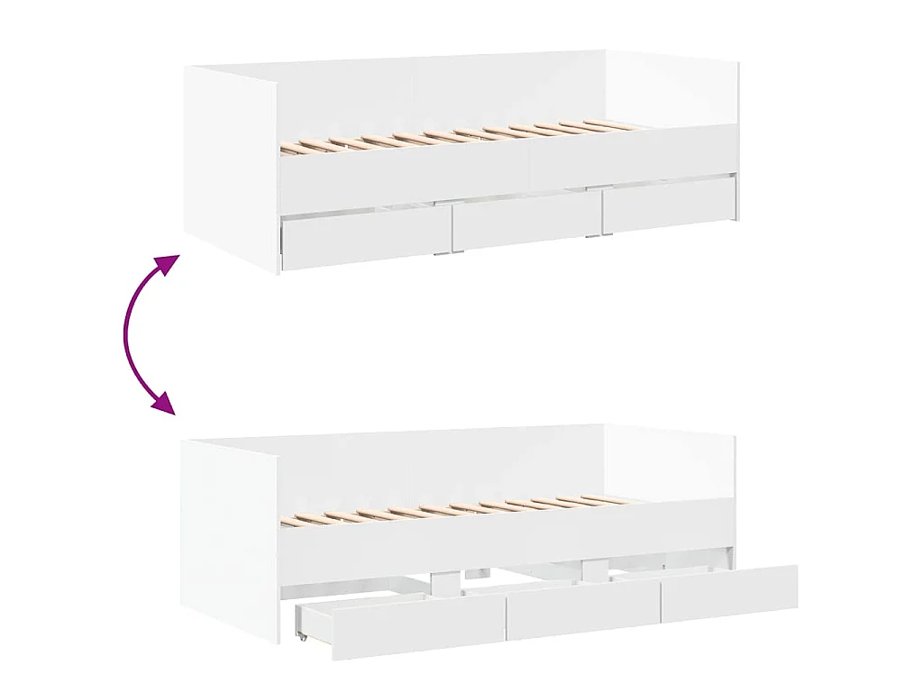 Divano Letto con Cassetti senza Materasso Bianco 90x190 cm