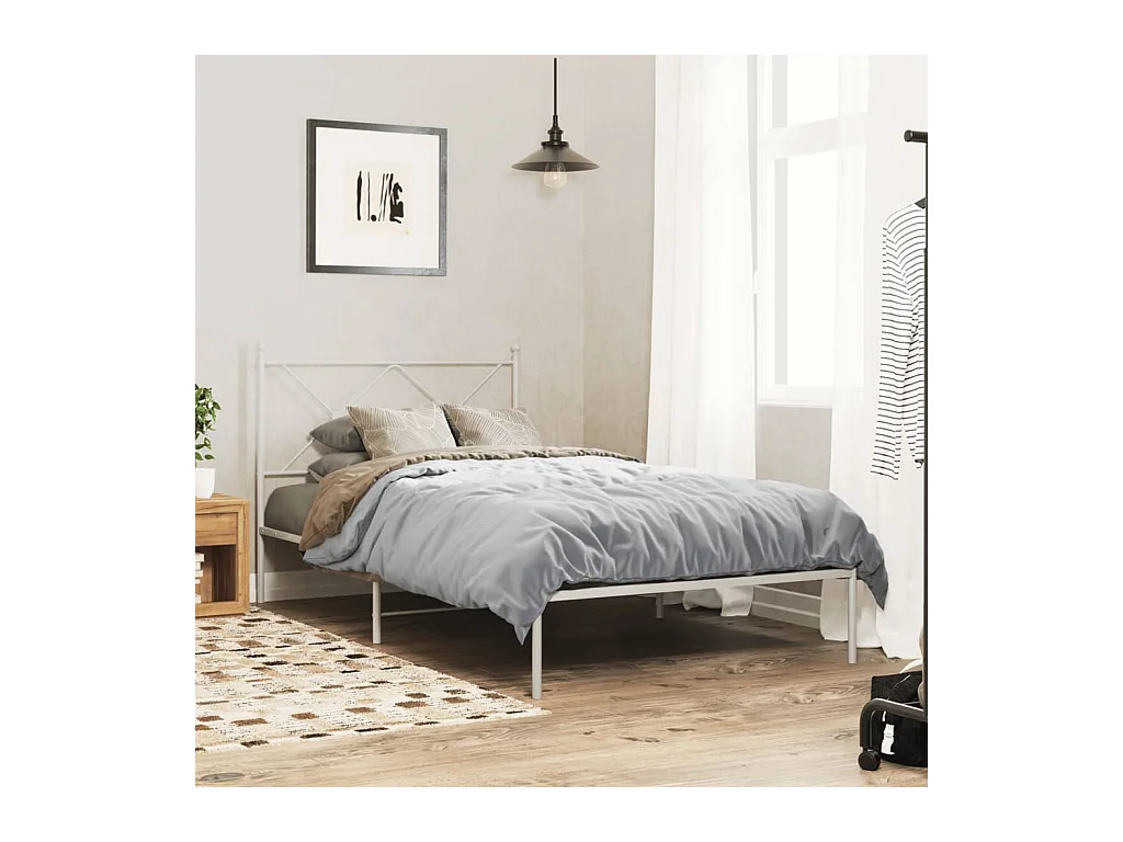 Bedframe met hoofdbord metaal wit 100x190 cm