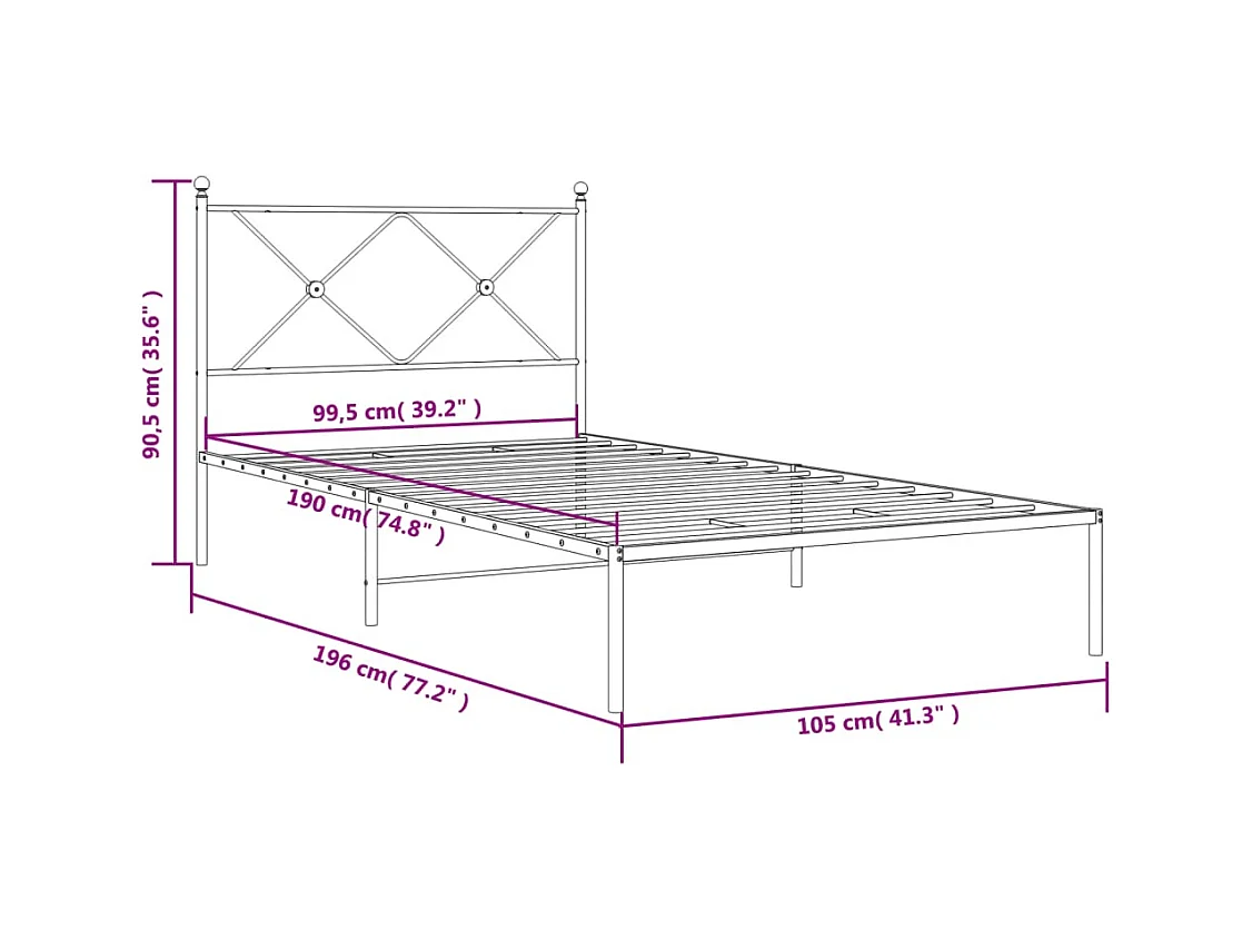 Cadre de lit métal sans matelas et tête de lit blanc 100x190 cm