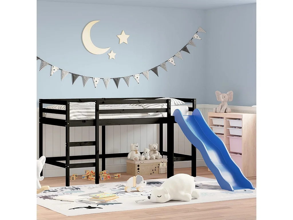 Lit mezzanine d'enfants sans matelas avec toboggan 90x190 cm