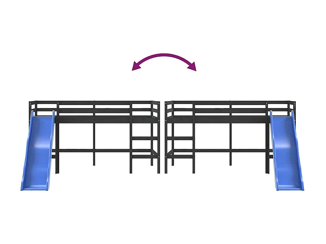 Lit mezzanine d'enfants sans matelas avec toboggan 90x190 cm