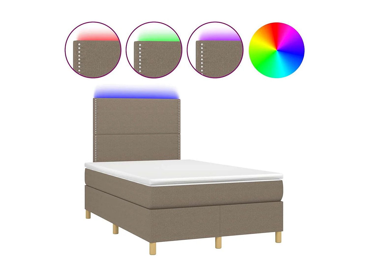 Sommier à lattes de lit matelas et LED taupe 120x190 cm tissu