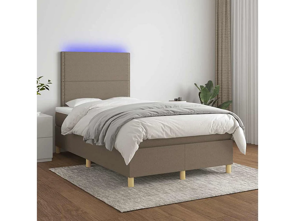 Sommier à lattes de lit matelas et LED taupe 120x190 cm tissu