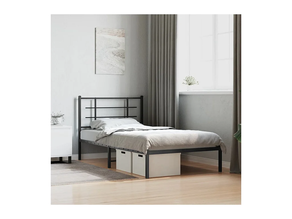 Cadre de lit métal sans matelas et tête de lit blanc 100x190 cm