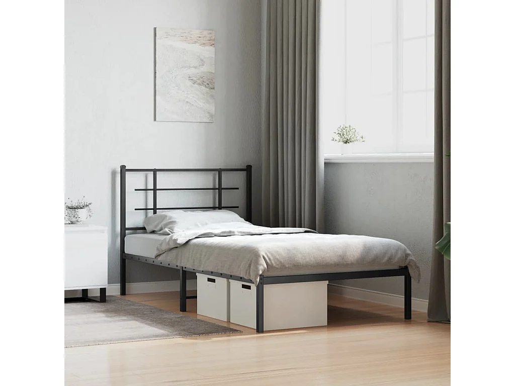 Cadre de lit métal sans matelas et tête de lit blanc 100x190 cm