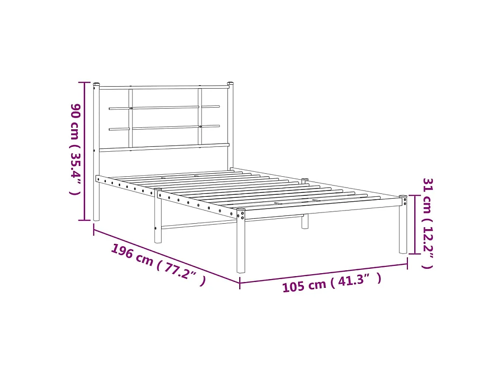 Estrutura de cama com cabeceira 100x190 cm metal branco