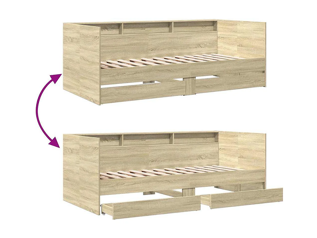 Slaapbank met lades zonder matras 90x190 cm sonoma eikenkleurig