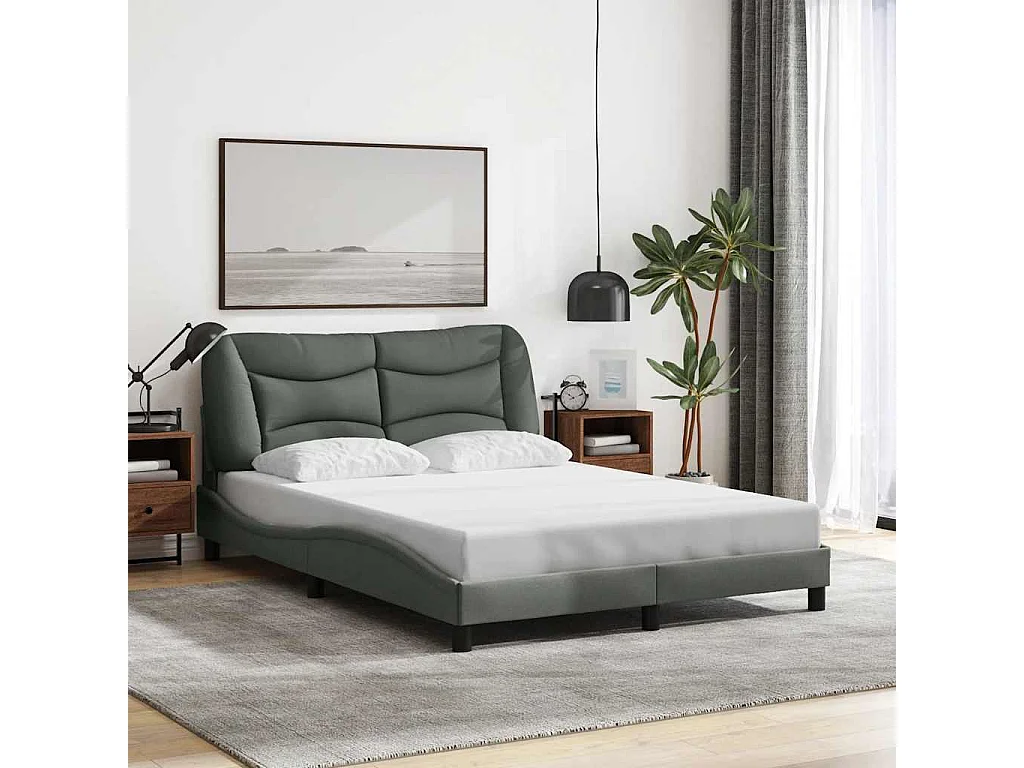 Cadre de lit sans matelas Hvar gris foncé 140x190 cm tissu