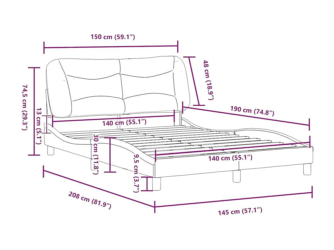 Bedframe zonder matras "Hvar" stof donkergrijs 140x190 cm
