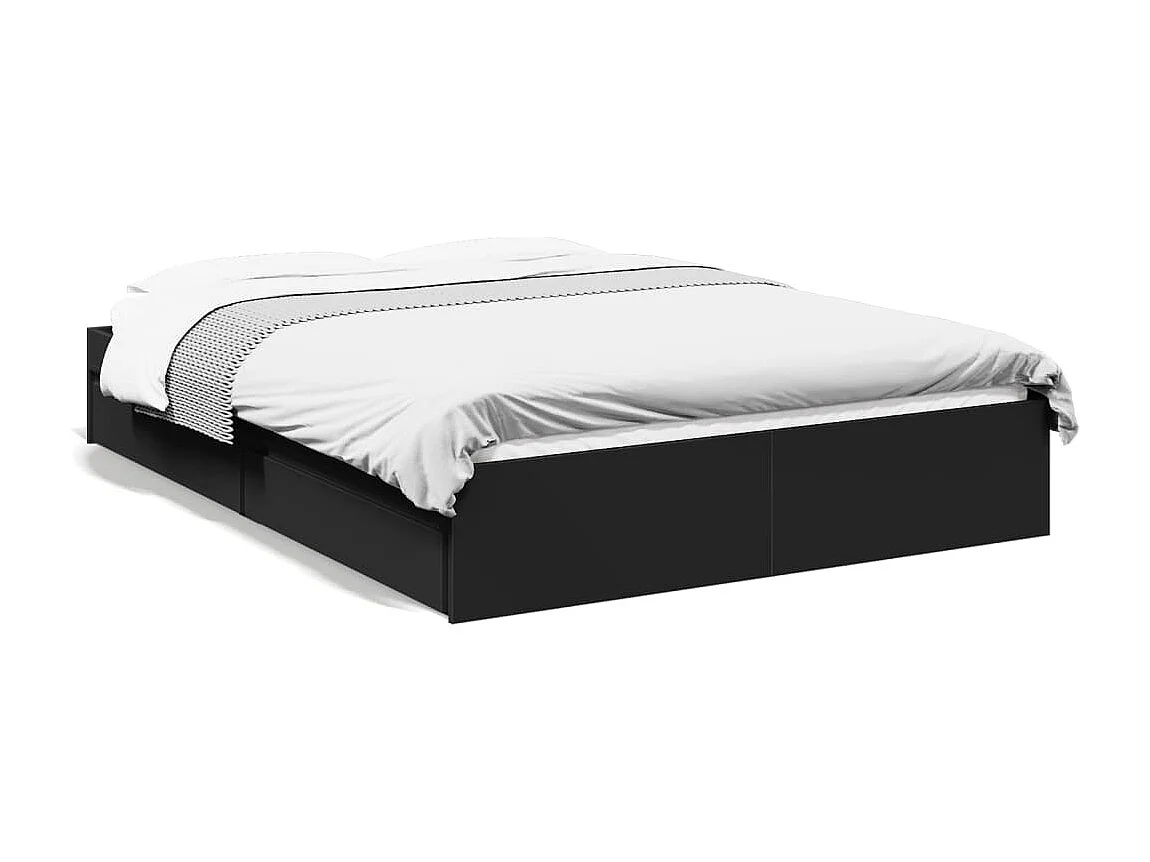 Cadre de lit avec tiroirs sans matelas noir 120x200 cm
