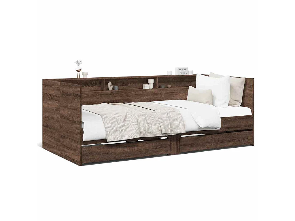 Lit de jour avec tiroirs sans matelas chêne marron 75x190 cm
