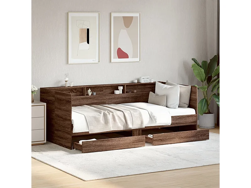 Lit de jour avec tiroirs sans matelas chêne marron 75x190 cm