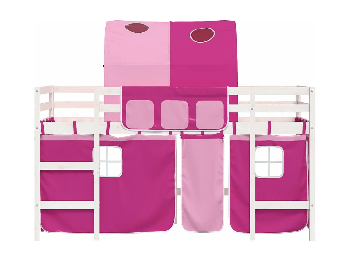 Lit mezzanine enfants avec tunnel sans matelas rose 90x190 cm