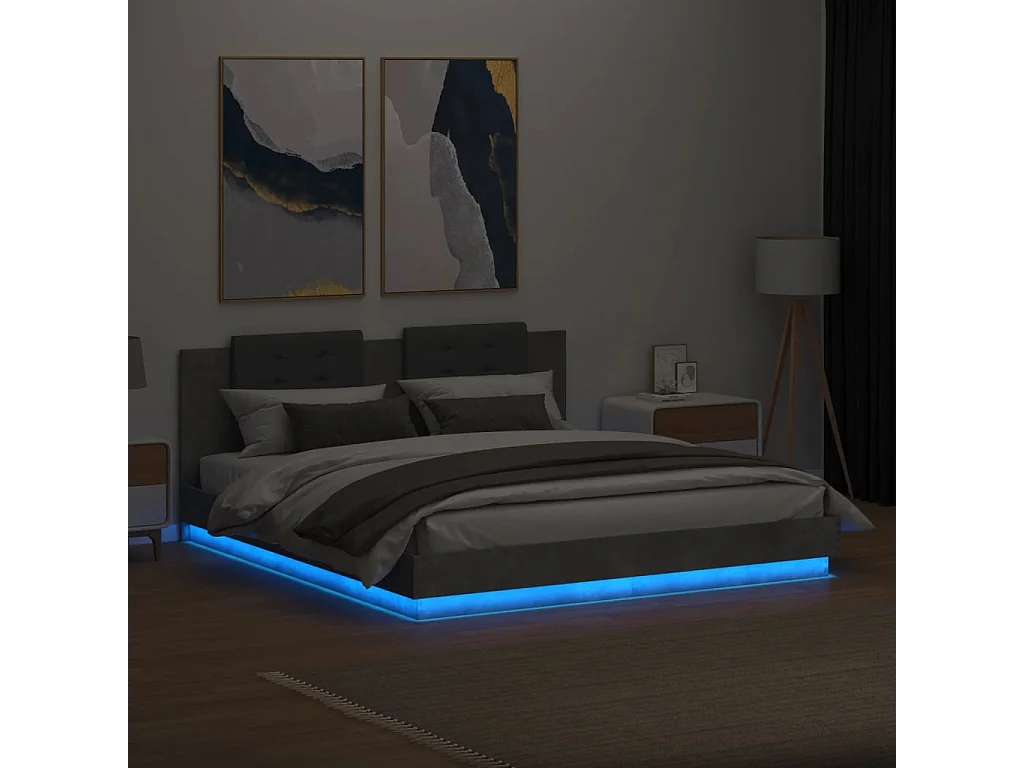 Bettgestell mit Kopfteil und LED-Leuchten Betongrau 180x200 cm