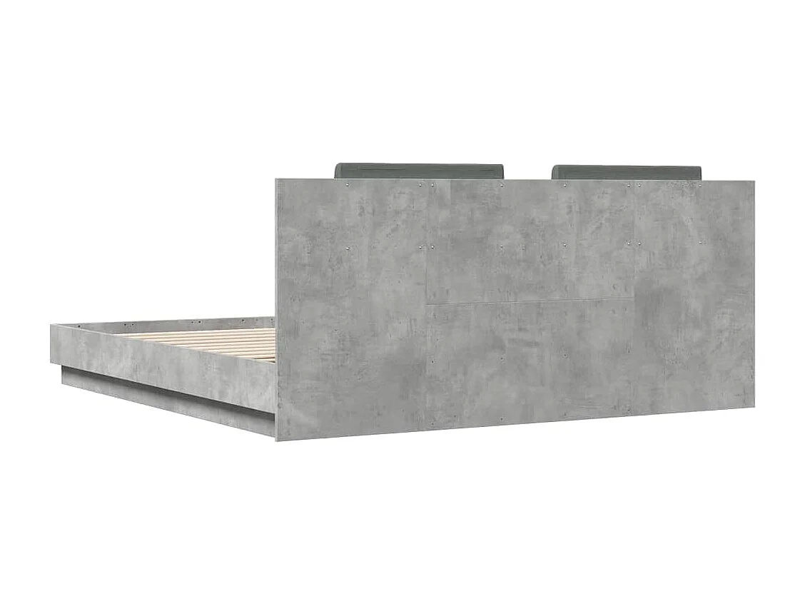 Bettgestell mit Kopfteil und LED-Leuchten Betongrau 180x200 cm