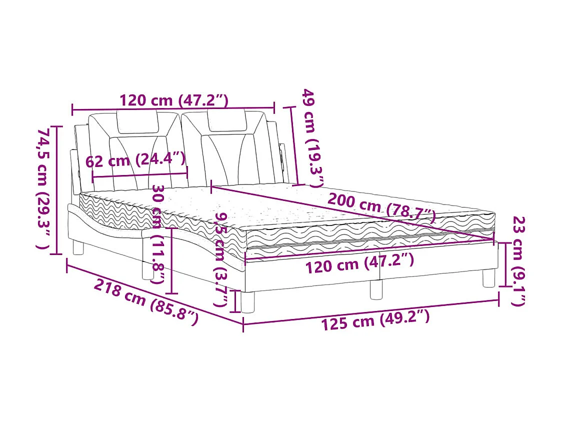 Lit Viana avec matelas blanc 120x200 cm similicuir